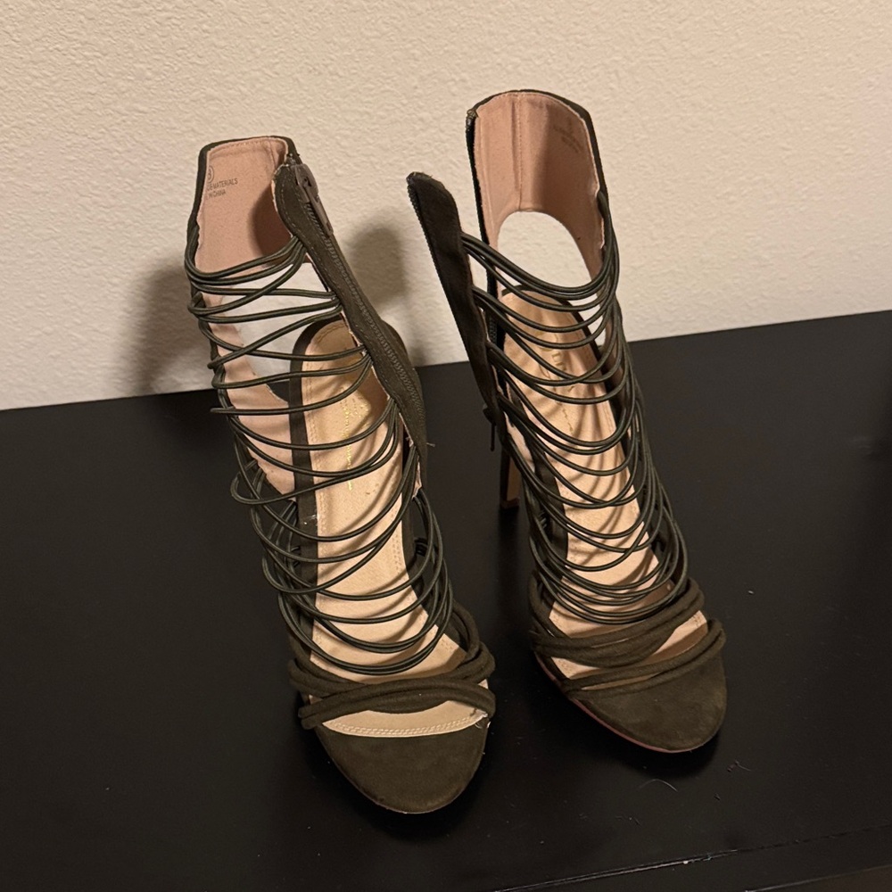 Elegant Olive Green Strappy Heels